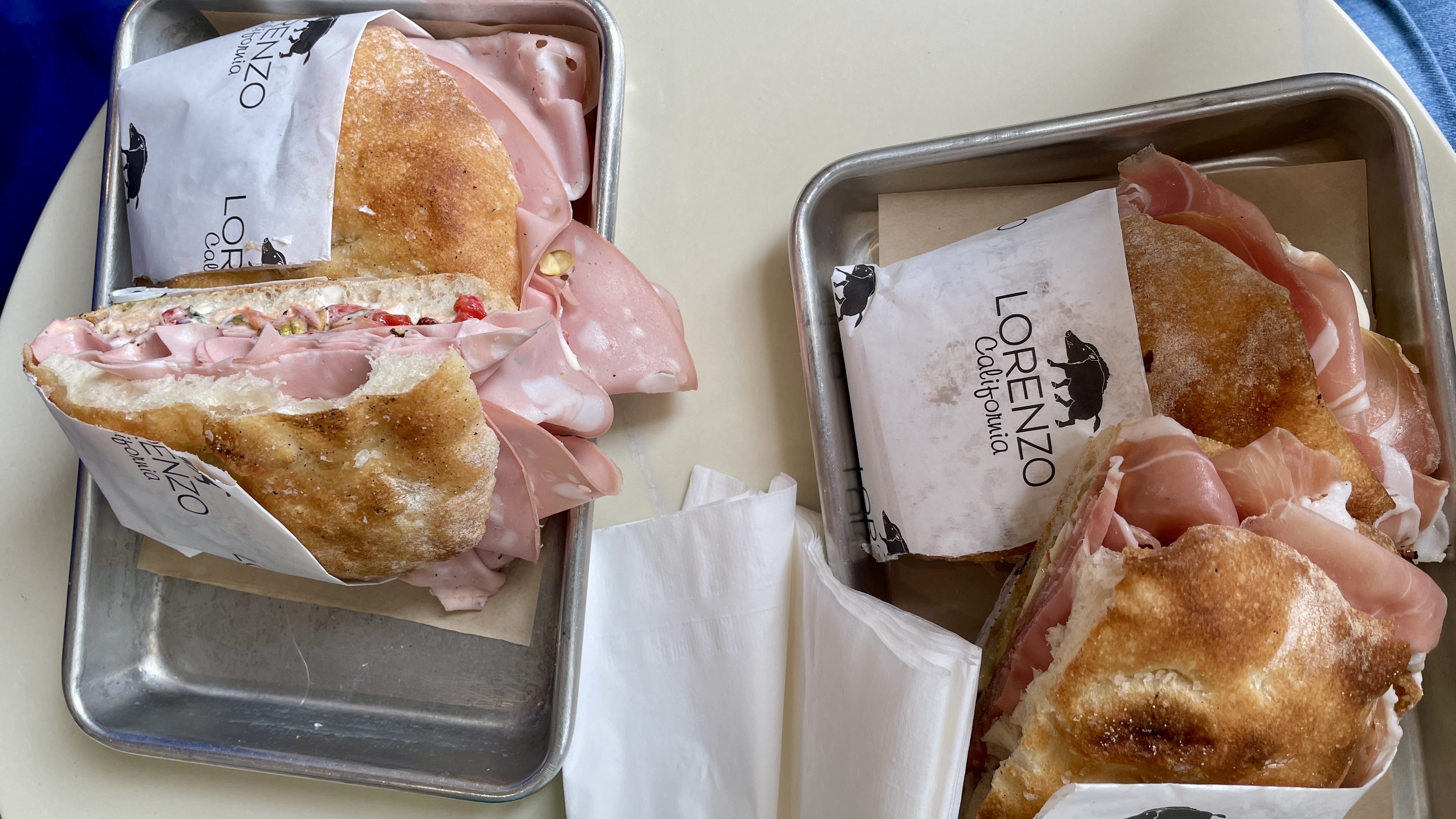 A pistachio focaccia sandwich from Lorenzo California